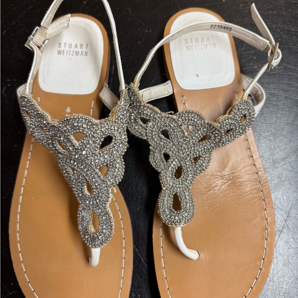 Stuart Weitzman Silver Beaded Women's Sandals